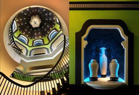 Ông Bill Bensley cũng đã mang đèn lồng sặc sỡ giăng đầy phố Hội vào thiết kế của mình. Những đường cong khơi gợi của đèn và bề mặt mềm óng của lụa hiện diện ở mọi nơi trong khu nghỉ dưỡng.