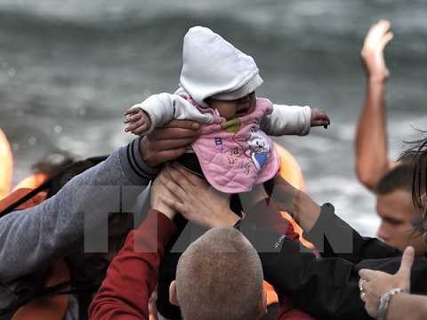 Người di cư trong chuyến hành trình vượt biển đầy nguy hiểm tới đảo Lesbos, Hy Lạp ngày 31/10