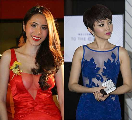 Năm 2010, Thủy Tiên đã gây sốc với lớp vải trong suốt khoe vòng 1 táo bạo. Trong khi đó, Tóc Tiên diện trang phục xuyên thấu năm 2015 vẫn kín hơn 'đàn chị'.