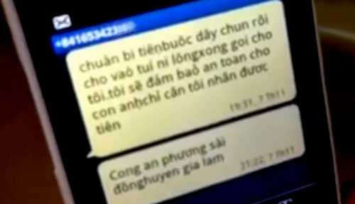 Tin nhắn từ số điện thoại lạ yêu cầu gia đình anh T chuẩn bị tiền để đảm bảo an toàn cho con.