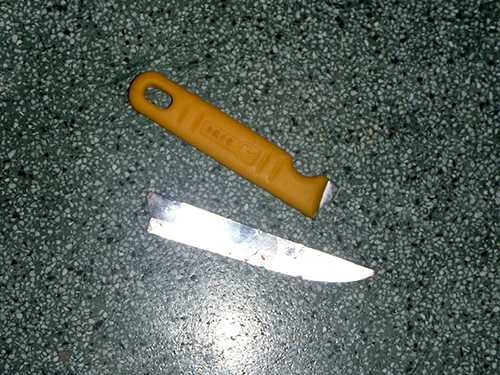 Con dao mà Thông đâm ông Toàn bị gãy. Ảnh: Trọng Vy Con dao mà Thông đâm ông Toàn bị gãy. Ảnh: Trọng Vy