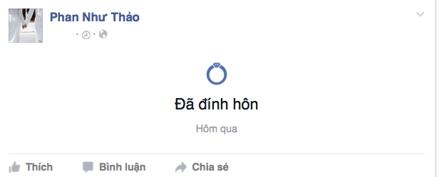 Phan Như Thảo đặt trạng thái đã kết hôn trên trang cá nhân