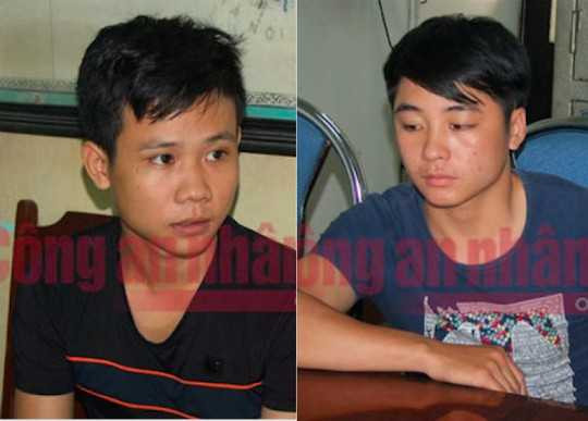 Hai đối tượng Hậu, Thế tại cơ quan điều tra - Ảnh: CAND