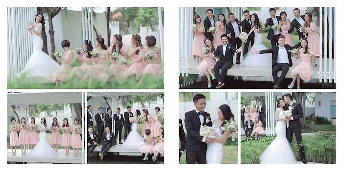 Không chỉ trang phục của Tú Vi, Văn Anh, mà các trang phục, phụ kiện và hoa cầm tay của phù dâu phù rể đều được thiết kế riêng. 