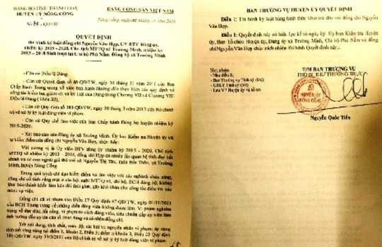 Quyết định khai trừ Đảng, buộc thôi việc ông Nguyễn Văn Hợp, nguyên Chủ tịch MTTQ xã Trường Minh