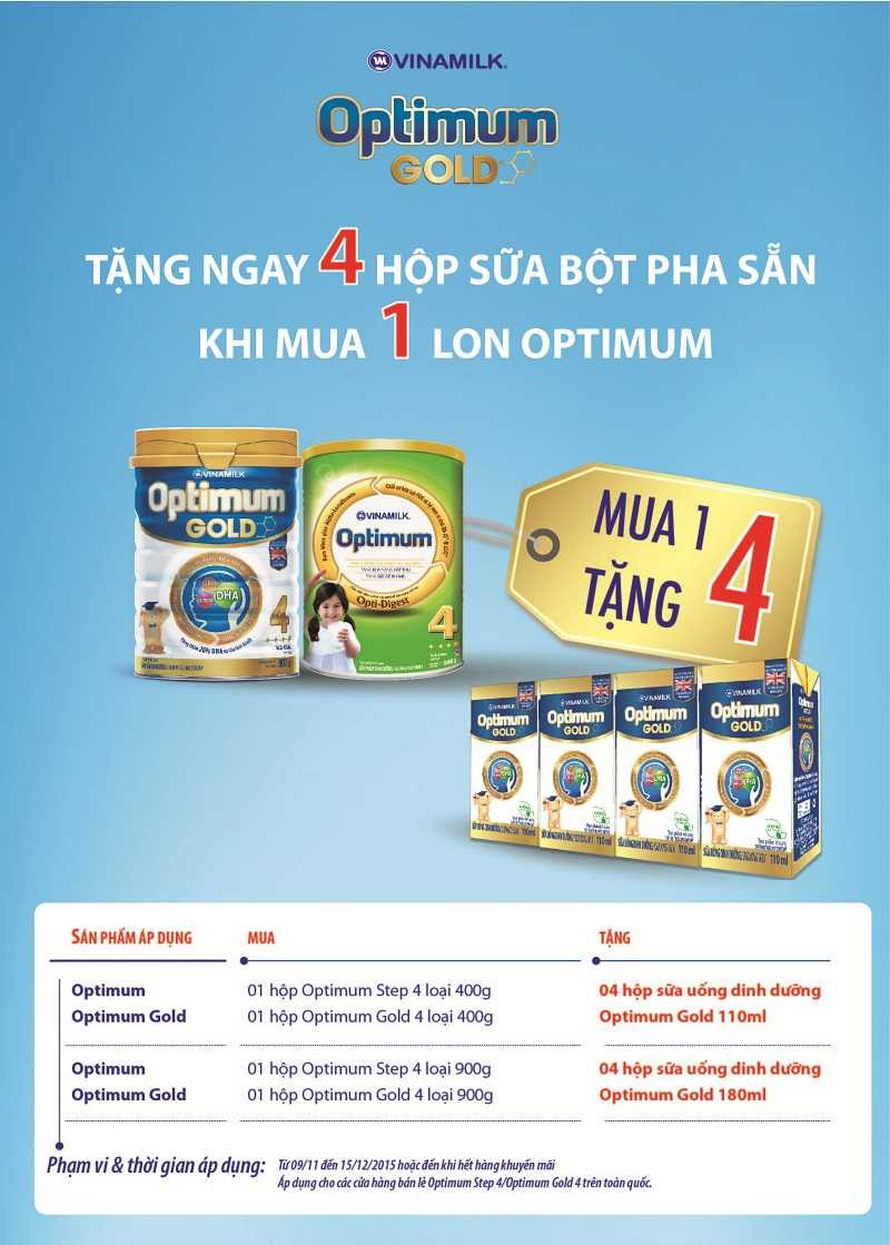 Khuyến mại sữa bột Optimum - Mua 1 tặng 4