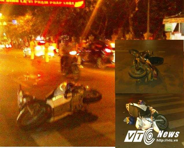 Hiện trường và hai xe máy trong vụ tai nạn (ảnh nhỏ).