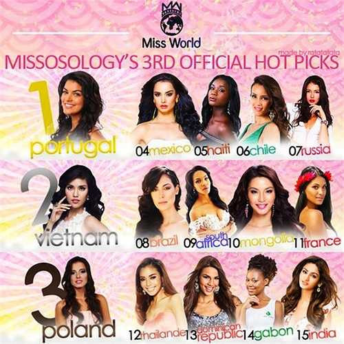 Chuyên trang sắc đẹp Missosology vừa bình chọn cô ở vị trí Á hậu 1 cuộc thi Hoa hậu Thế giới 2015. 