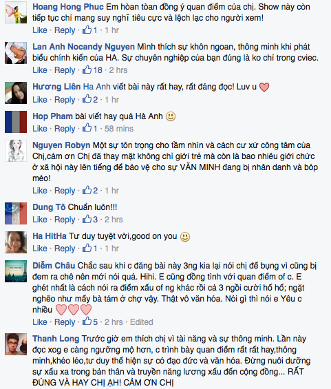 Chia sẻ của Hà Anh nhận được sự đồng tình của khán giả.