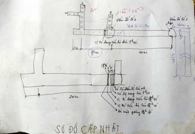 Sơ đồ đường hầm và cập nhật tiến độ tiếp cận vị trí hai công nhân gặp nạn do Trung tâm cấp cứu mỏ - Tập đoàn công nghiệp than và khoáng sản Việt Nam cung cấp