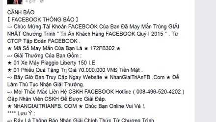 Một tin nhắn trúng thưởng trên Facebook lừa đảo người sử dụng bằng phần thưởng hấp dẫn - Ảnh minh họa