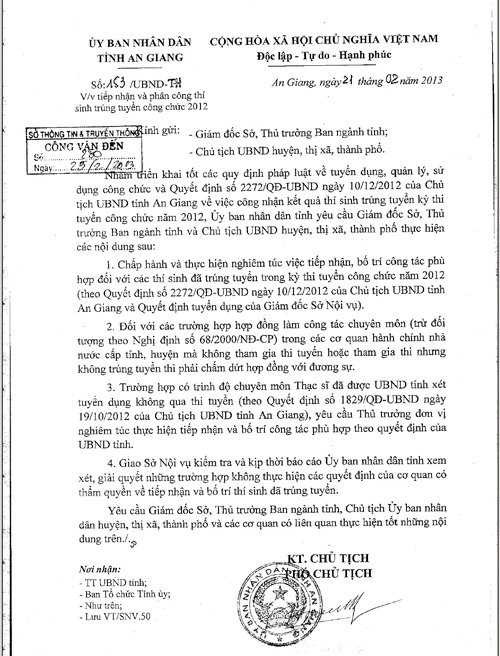 Văn bản chỉ đạo của UBND tỉnh An Giang: Rớt công chức là phải loại