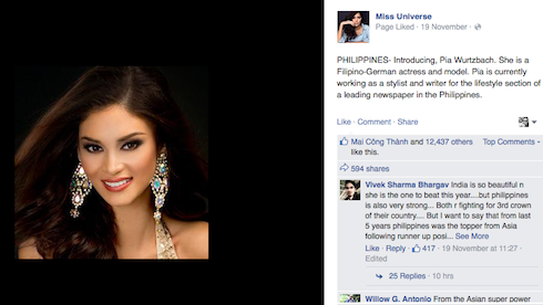 Hoa hậu Hoàn Vũ Philippines Pia Wurtzbach.