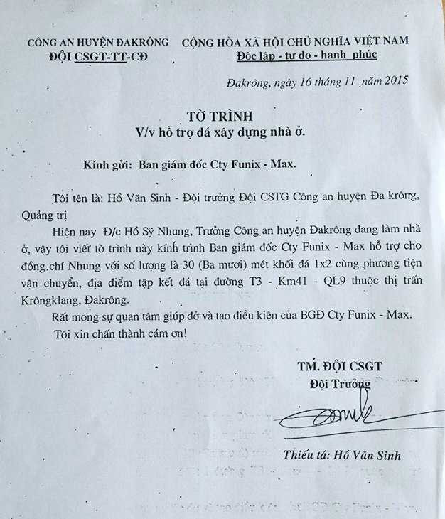 Văn bản xin đá xây nhà