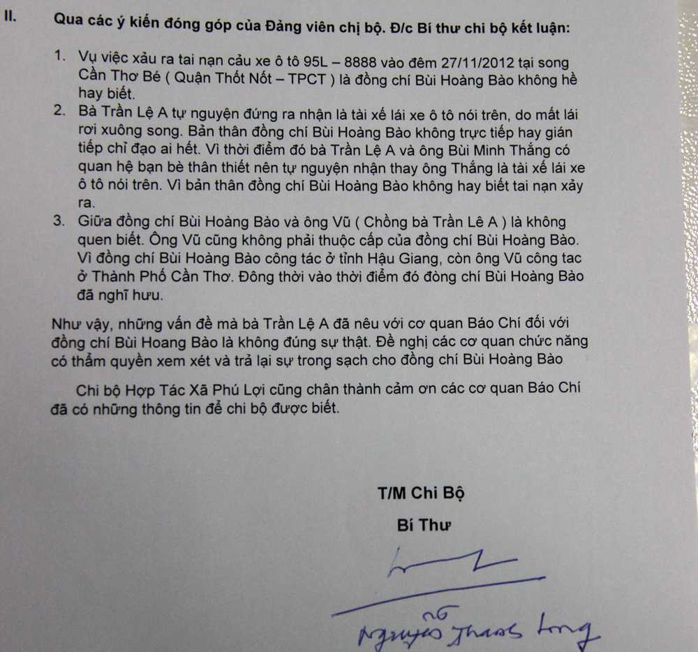 Kết luận vụ việc liên quan đến ông Bào của Chi bộ Đảng