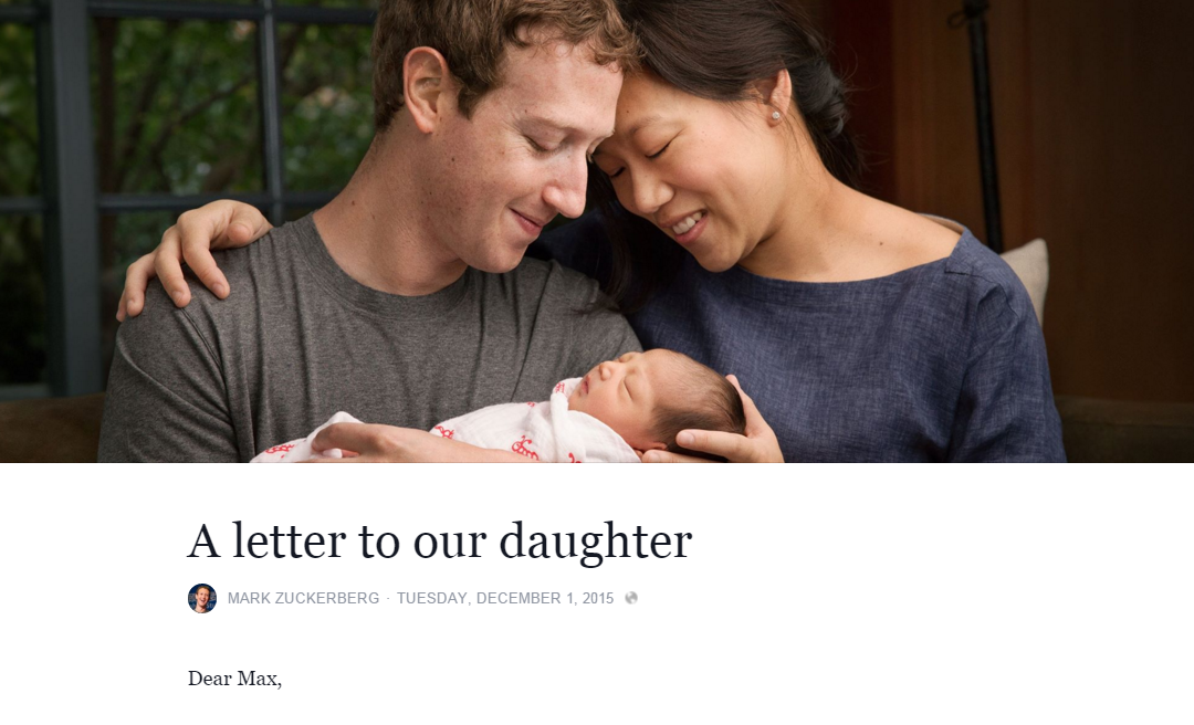 Chi tiết bức thư tỷ phú Facebook viết cho con gái đầu lòng