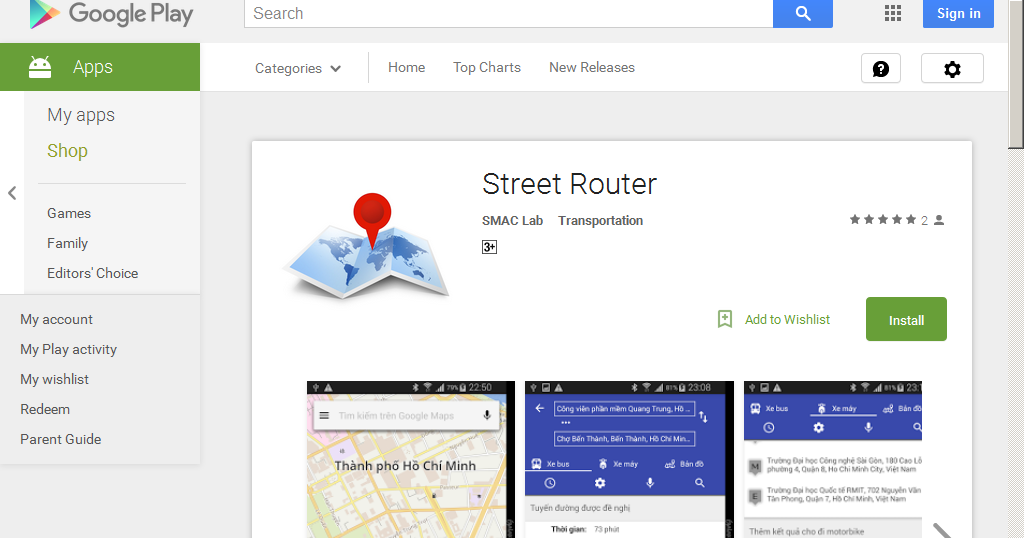 Phần mềm Street Router đã được đưa lên kho ứng dụng Google Play để phục vụ miễn phí cho cộng đồng.