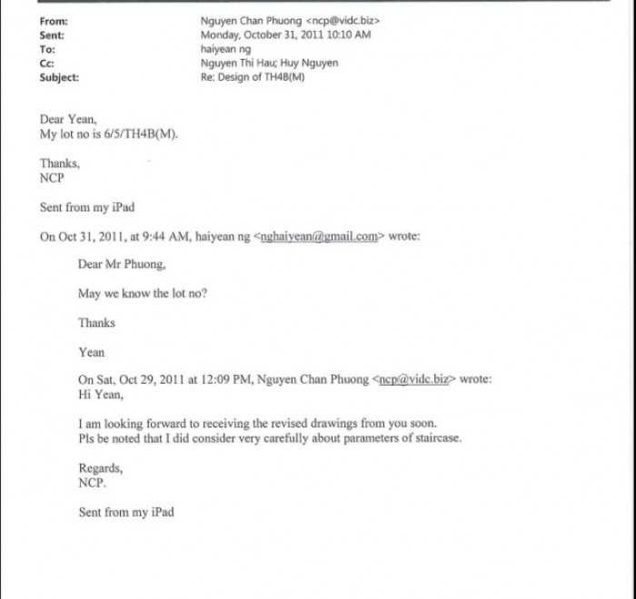 Thư điện tử ông Phương trao đổi với thư ký Nguyễn Thị Hậu và nhân viên thiết kế của VIDC Nguyễn Quang Huy.