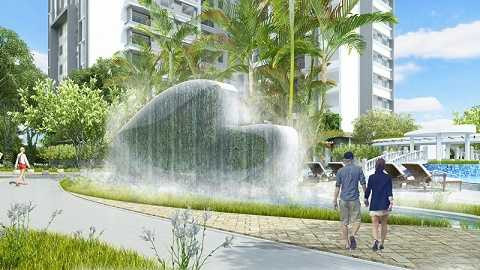 Thác nước tình yêu là sự kết hợp tinh tế giữa nghệ thuật điêu khắc décor với mặt nước, tạo nên một bản hòa ca thiên nhiên đặc sắc, đầy sức sống không kém phần lãng mạn.