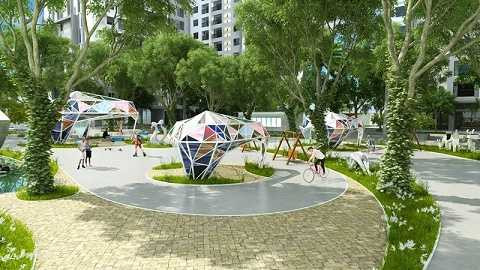 Pavilion hình khối đá sapphire lớn có các cạnh bắt sáng và được ghép từ hàng ngàn miếng màu nhỏ sapphire hay những chiếc ghế cảm ứng tự phát sáng sẽ là điểm nghỉ chân lý tưởng.