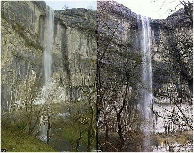 Đây là lần đầu tiên trong vài trăm năm nay có thác nước chảy trên vách đá Malham.