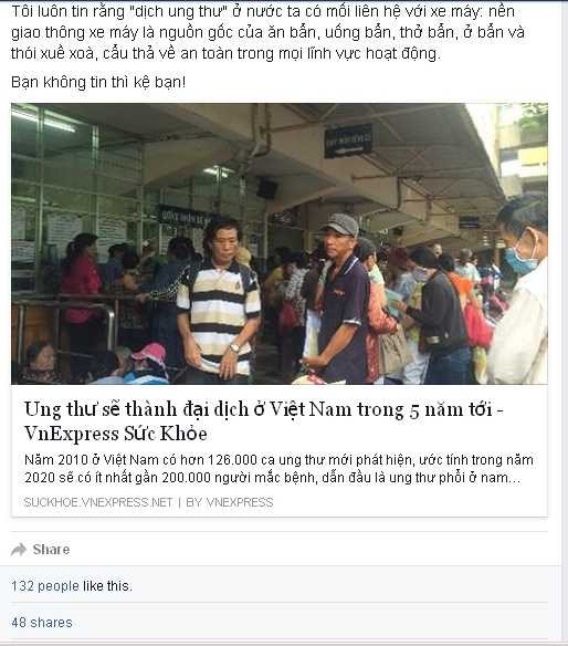 Tiến sỹ Lương Hoài Nam bày tỏ quan điểm về mối liên hệ giữa bệnh ung thư và xe máy