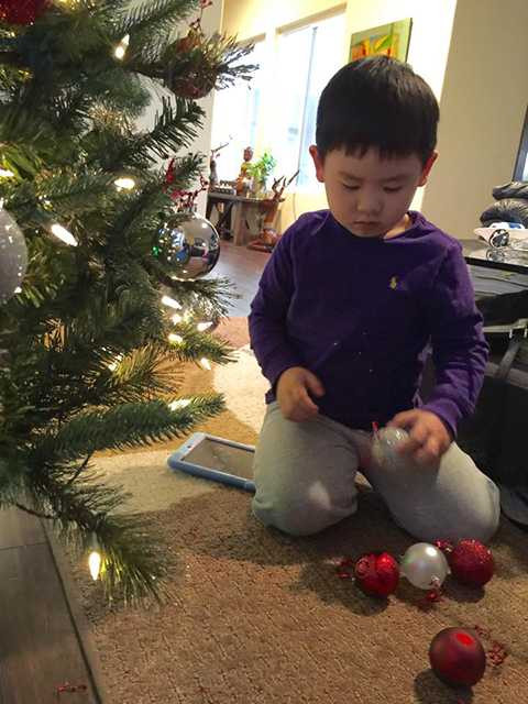 Vẻ đáng yêu của cậu út nhà Bằng Kiều khi nâng niu những trái châu xinh xắn. 