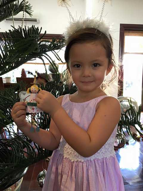 Tép háo hức khoe những vật dụng để tạo sự khác lạ cho cây thông của gia đình. 