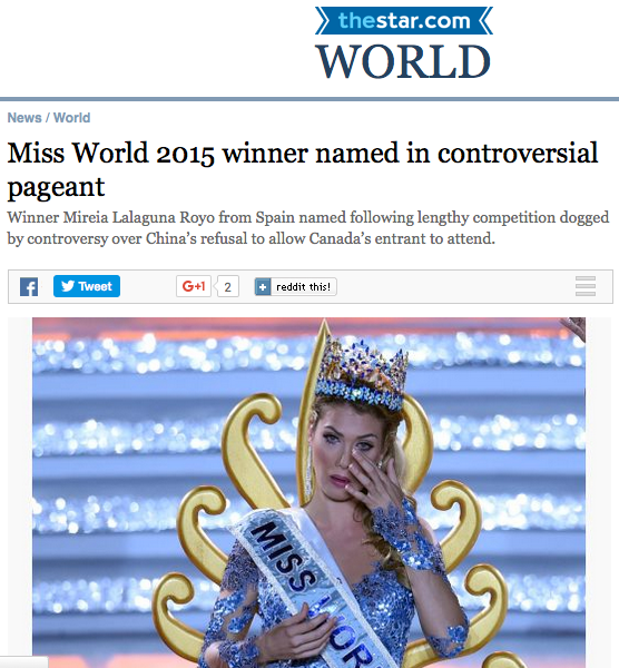 Tờ Thestar cho rằng đây là một mùa Hoa hậu Thế giới gây nhiều tranh cãi.