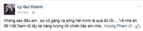 Nhà thiết kế Lý Quí Khánh động viên Phạm Hương sau những thành công của cô trong cuộc thi năm nay.