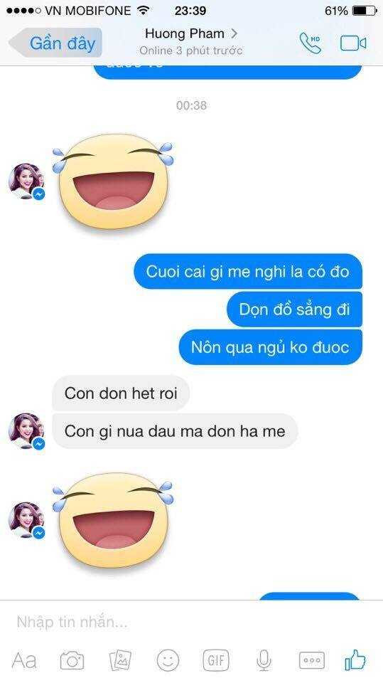 Đi kèm là bức hình chụp lại tin nhắn Phạm Hương nói rằng đã dọn hết đồ sẵn sàng cho đêm chung kết.