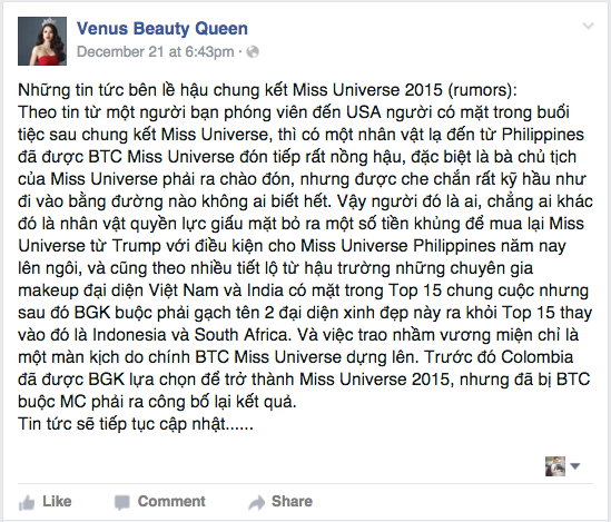 Đi kèm là bức hình chụp lại tin nhắn Phạm Hương nói rằng đã dọn hết đồ sẵn sàng cho đêm chung kết.