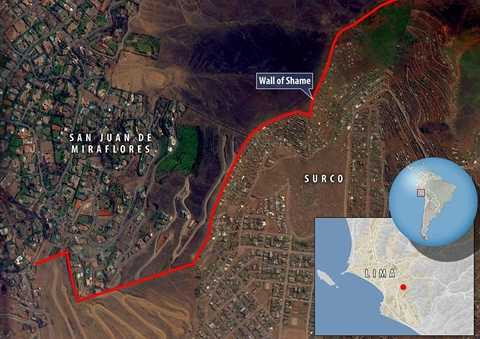 Bức tường ngăn cách khu vực nhà giàu và nhà nghèo Bức tường ngăn cách khu vực nhà giàu và nhà nghèo