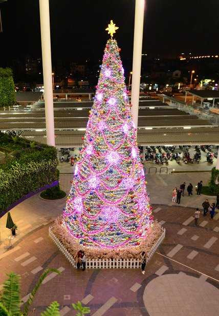 Hàng ngàn bóng đèn, dây chuông, hạt cườm… được “trang điểm” lên cây thông.