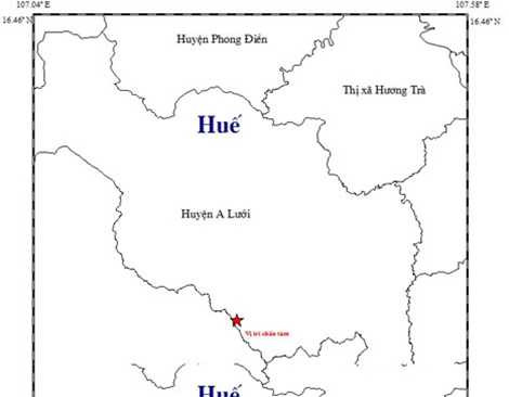 Vị trí xảy ra động đất ngày 22/12 tại A Lưới.