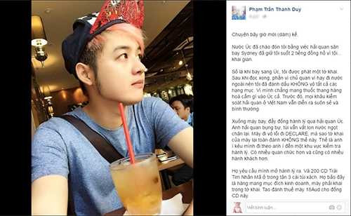 Thanh Duy Idol bị hải quan Úc giữ lại khi qua cửa khẩu