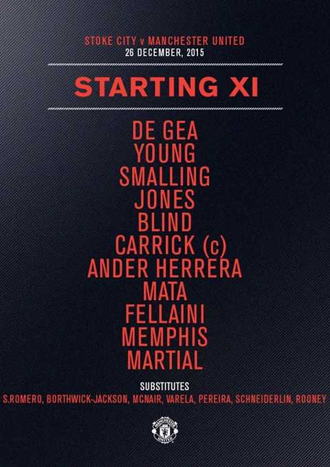 Đội hình ra sân của MU trong trận gặp Stoke City