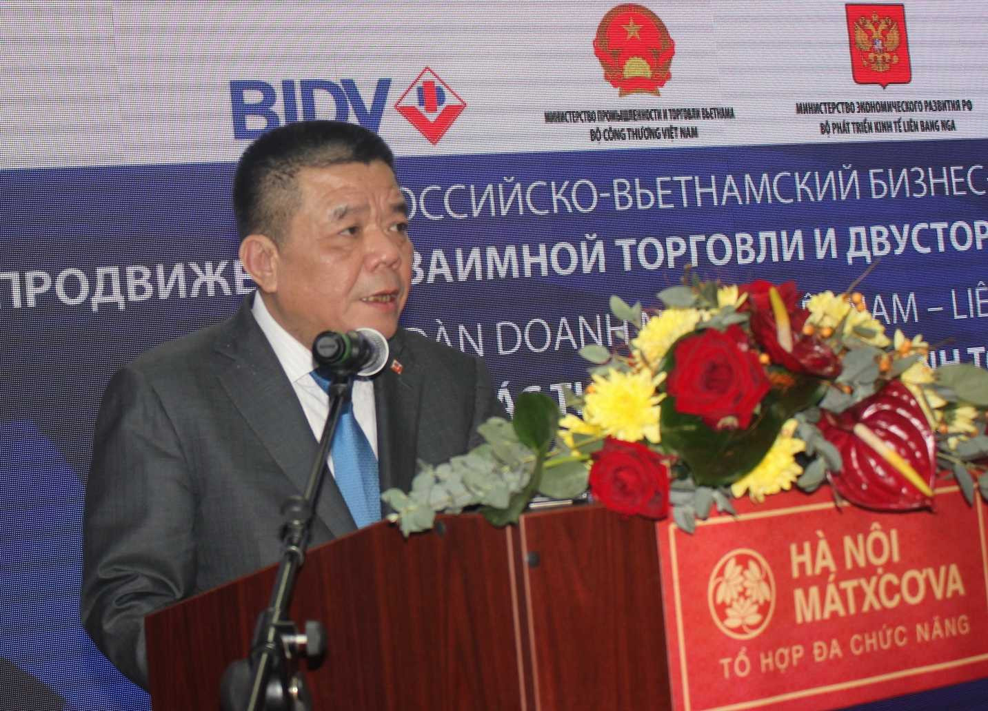 Ông Trần Bắc Hà - Chủ tịch HĐQT BIDV phát biểu trong Diễn đàn Doanh nghiệp Việt Nam - Liên bang Nga