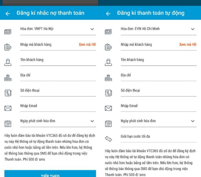 Ảnh 2: Khách hàng có thể đăng ký dịch vụ tự động nhắc nợ và thanh toán hóa đơn trên ứng dụng