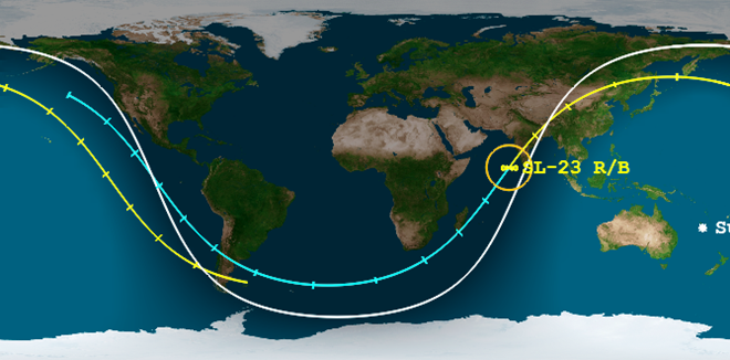 Điểm dự đoán rơi của tầng 2, tên lửa đẩy Zenit-2SB. Ảnh: Aerospace.