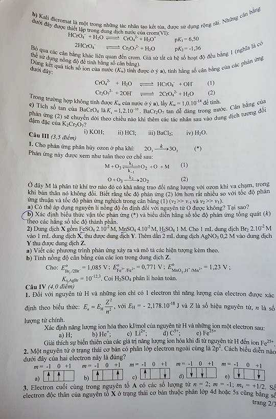 Đề thi học sinh giỏi quốc gia môn Hóa học năm 2016