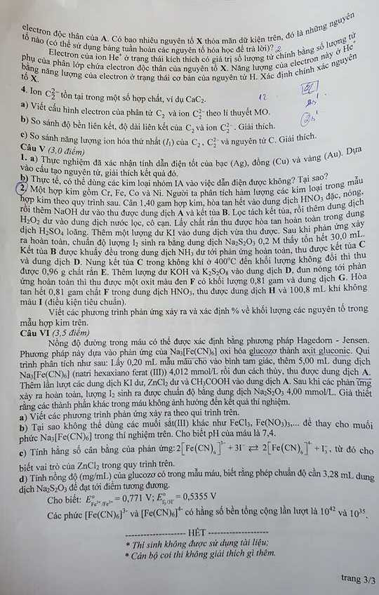 Đề thi học sinh giỏi quốc gia môn Hóa học năm 2016