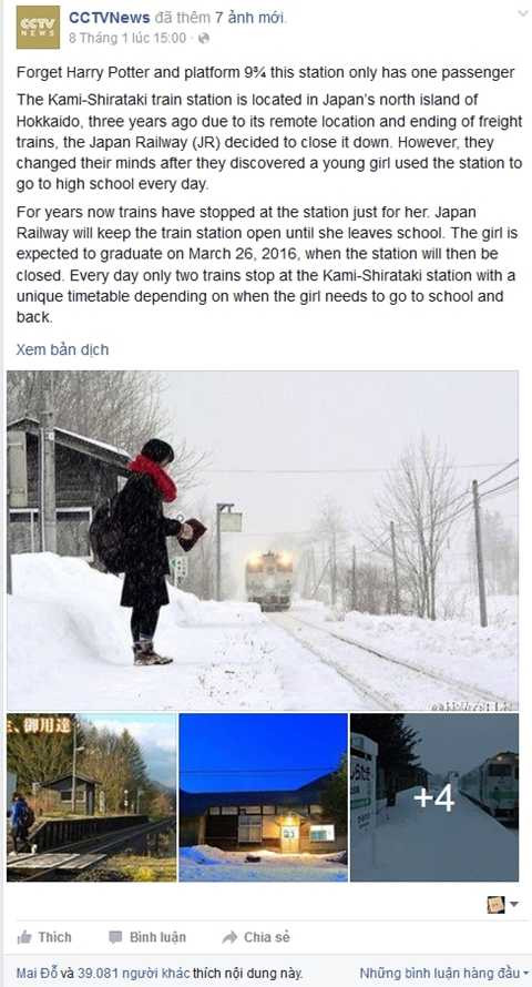 Câu chuyện về đoàn tàu 3 năm chở 1 nữ sinh khiến nhiều người xúc động trên Facebook CCTV