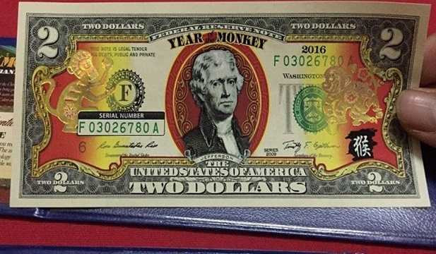 Cơ quan tiền tệ của Mỹ cũng giới thiệu tờ 2 USD hình khỉ vàng số lượng giới hạn mừng năm 2016