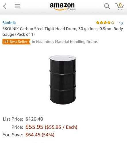 Giá của một thùng rỗng chứa dầu 30 gallon Giá của một thùng rỗng chứa dầu 30 gallon