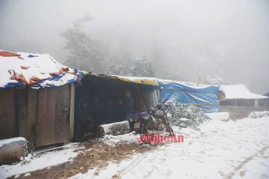 Trên đỉnh Phu Xai Lai Leng tuyết rơi suốt đêm 24/1 và tạo ra một không gian rất ấn tượng.