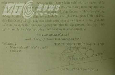 Công văn của Tỉnh hội Phật giáo Hải Dương Công văn của Tỉnh hội Phật giáo Hải Dương