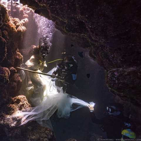 Phải tốn gần 90% trong cả buổi chụp dưới nước để Amber và các tay máy có thể làm quen và gần gũi được với lũ cá mập.