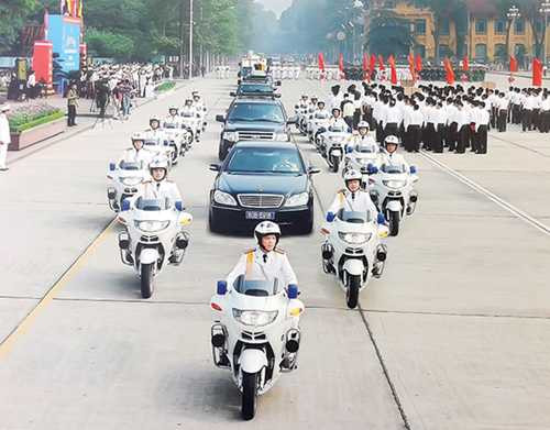Đội môtô hộ tống tham gia diễu hành tại Quảng trường Ba Đình. Ảnh: Tư liệu BTL Cảnh vệ.