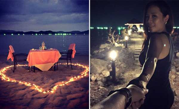 Vợ chồng MC Phan Anh đang có kỳ nghỉ lãng mạn ở Malaysia, hai người có bữa tối lãng mạn ngày Lễ tình nhân bên bãi biển, dưới ánh sáng lung linh, thơ mộng.